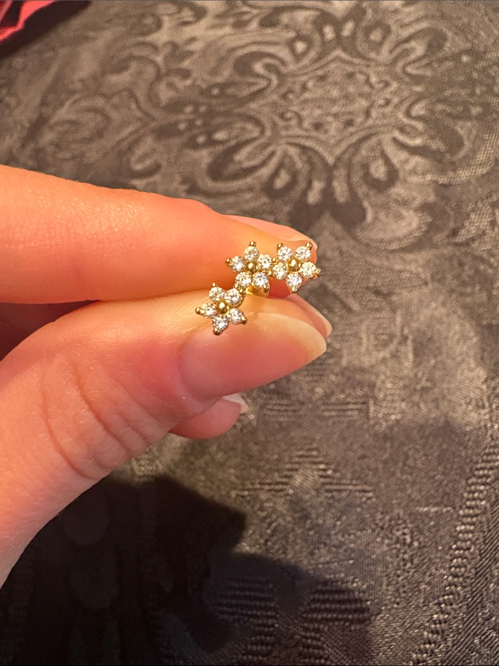 Gold Floral Cluster CZ Helix Earrings - Women Jewelry